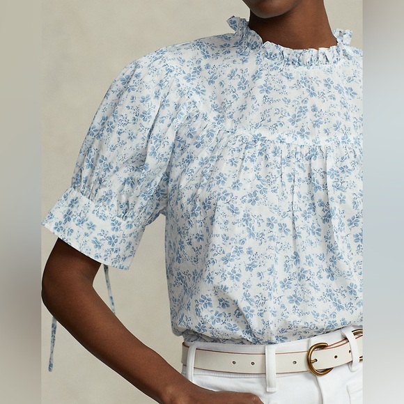 Ralph Lauren Floral Shirred Cotton Voile Top in Clover Floral, 4, MSRP $298 - Picture 2 of 10